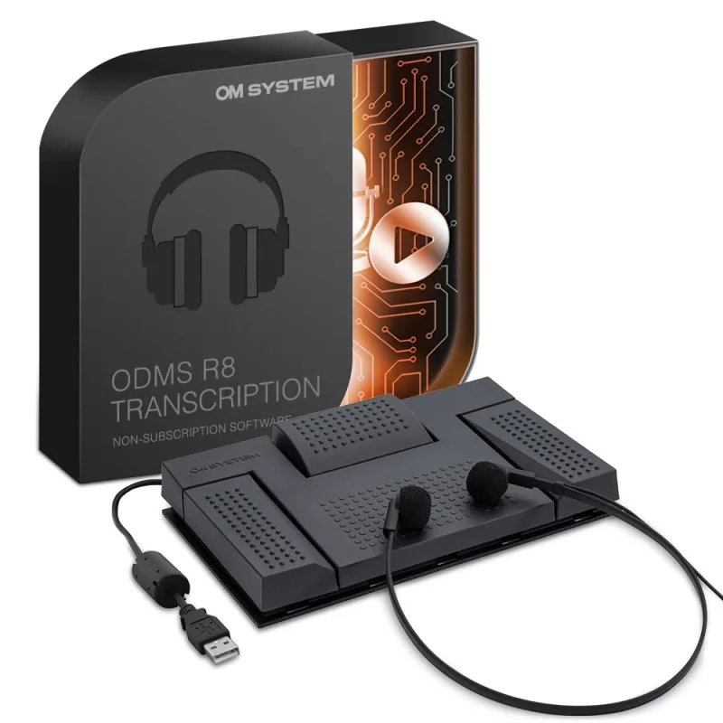 OM SYSTEM AS-2700 Kit de Transcripción de Audio Profesional,Pedal USB de 3 Interruptores,Auriculares Estéreo y Software ODMS R8 para PC - Compatible con formatos DSS, MP3,WAV,WMA, mejora productividad