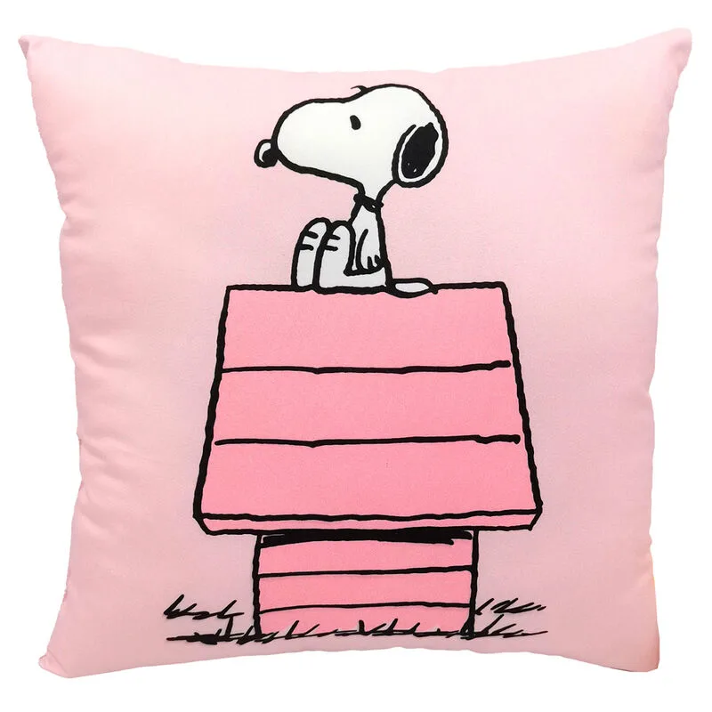Snoopy - Cojín Caseta Rosa, con Diseño Divertido, Almohada, Decoración, Dimensiones 35 x 11 x 35 cm, Color Rosa, Producto Oficial (CyP Brands)