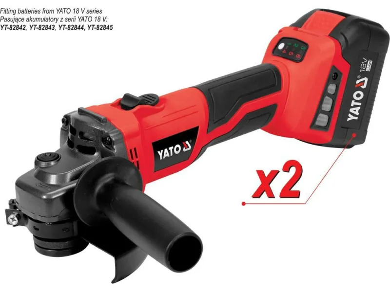 YATO, modelo YT-828295, Amoladora angular, ideal para cortes y desbaste en metal y hormigón, diseño compacto, peso ligero de 1,26 kg, uso profesional y preciso