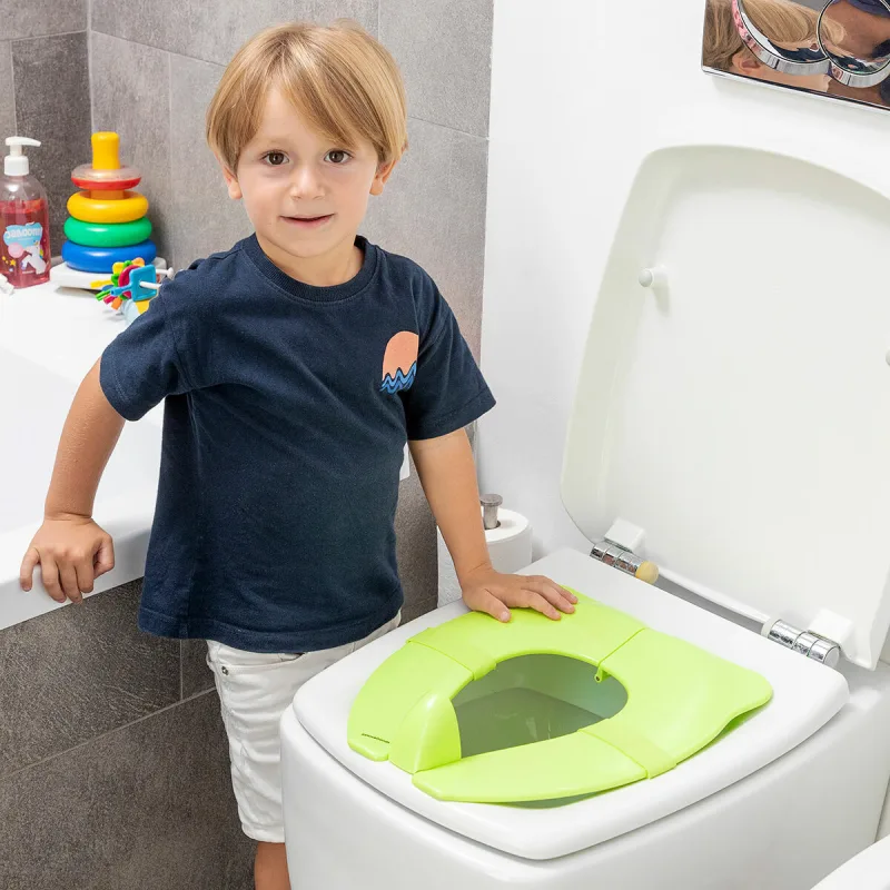 InnovaGoods® Adaptador wc niños, reductor wc niños plegable con base antideslizante, Ahorro de espacio, asiento bebe portatil Incluye bolsa de transporte, Fácil limpieza.Vater para niños Color Verde.