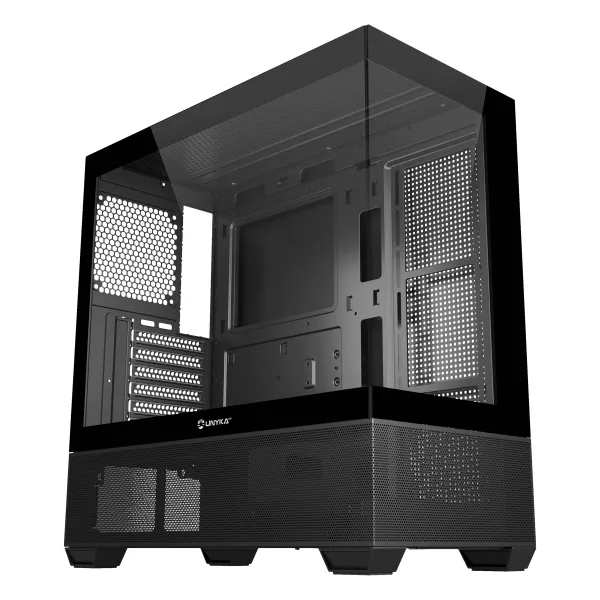 Unykach revelat black caja atx, micro atx, itx - frontal y lateral de vidrio templado - 3.5", 2.5" - usb-a 3.0, usb-c y audio hd - soporta refrigeracion liquida