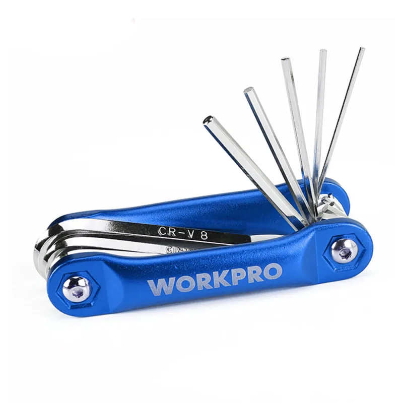 WORKPRO Juego de llaves hexagonales plegables de 17 piezas SAE/métricas, juego de llaves Torx plegables de 8 piezas T8-T40 cubierta de aluminio azul, rojo y amarillo