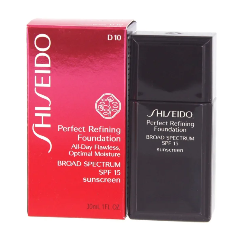 Shiseido, Perfect Refining Moisturizing Liquid Foundation D10, Golden Brown, base líquida hidratante con SPF 15, 30 ml, cobertura natural y duradera