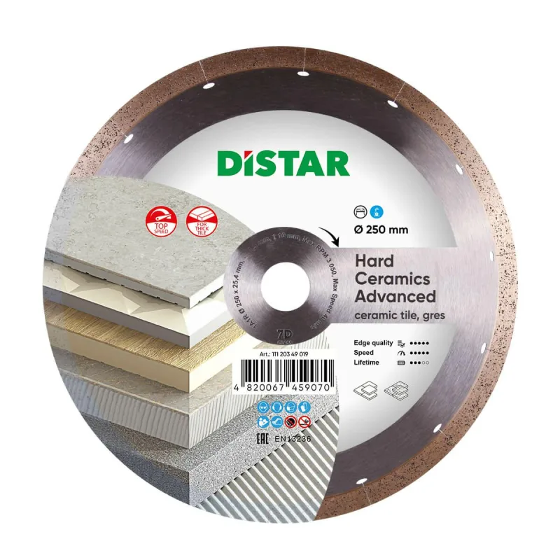 Disco Diamantado Distar Hard Ceramics Advanced 250mm - Corte Profesional en Cerámica y Porcelanato de Alta Dureza