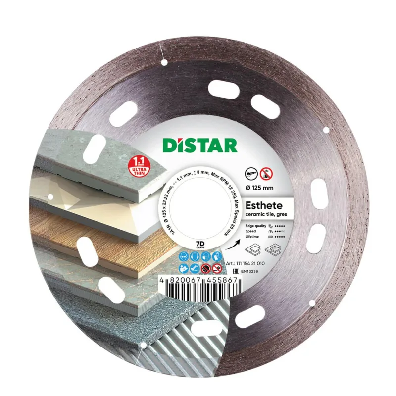 Distar Diamante 1 A1R 125 x 1,1 x 8 x 22,23 Esthete para Baldosas, Cerámica, Azulejos Esmaltados, Mármol, Granito - Extra Fino, Clase Industrial