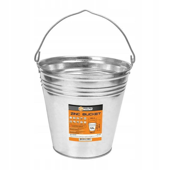 Cubo galvanizado 12L resistente a la corrosión, ideal para uso doméstico, agrícola e industrial, con asa ergonómica y estructura reforzada para mayor durabilidad y comodidad.