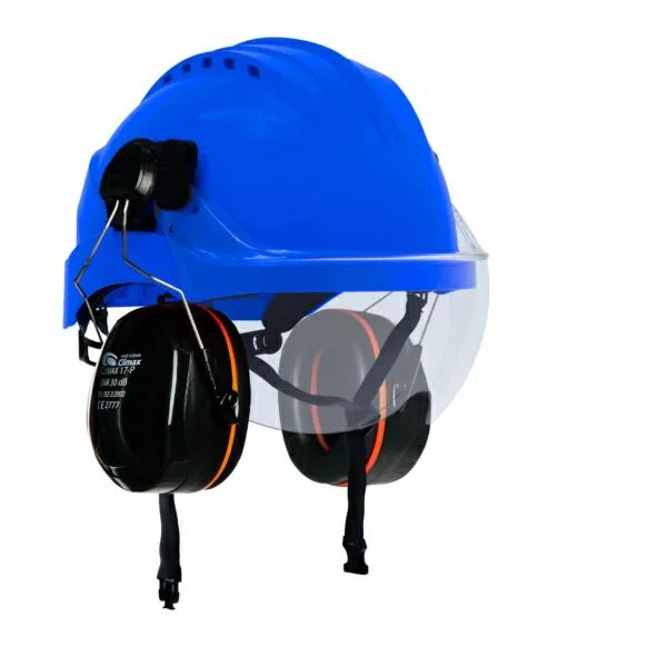 Casco de seguridad Climax Curro-Visor Complet Blanco, protección integral, diseño ergonómico, con visera para alta visibilidad, ideal para trabajos industriales y de alto riesgo.