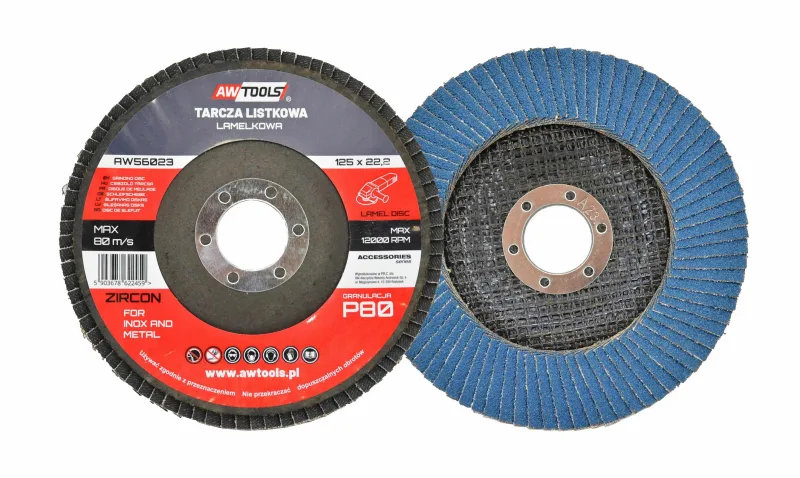 Awtools, Disco de lijado laminar 125 mm P150, herramienta de lijado para inox y metal, grano P150 zirconio, para trabajos de acabado ultra fino y eliminación de imperfecciones, trabajos industriales, carpintería y restauración, color metálico