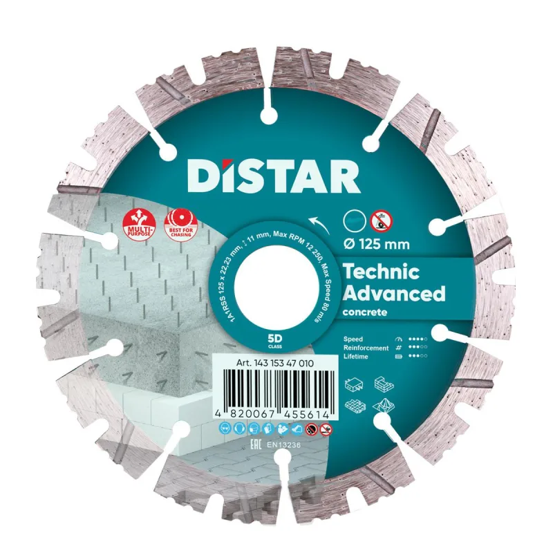 Distar Technic Advanced - Disco de corte de diamante para hormigón, hormigón armado, ladrillo, 125 mm