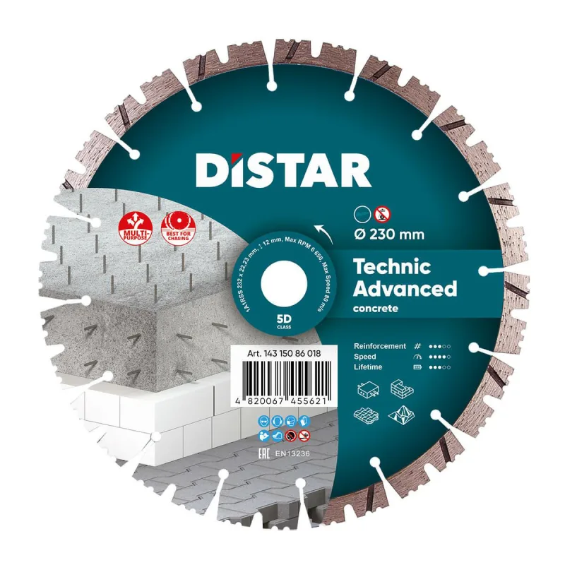 DISTAR Disco de corte de diamante 230 mm 1A1RSS Technic Advanced para granito, hormigón armado y adoquines