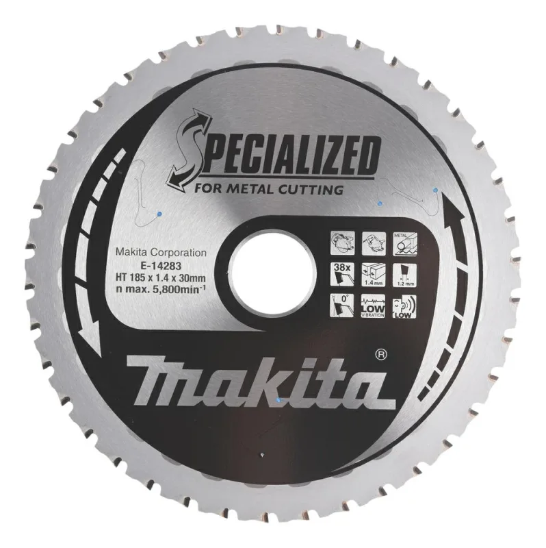 Hoja de sierra TCT especializada para metal grueso Makita E-14283, disco de corte industrial, ideal para metales duros, precisión y durabilidad, color plateado