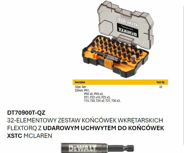 Dewalt zestaw końcówek flextorq 32cz. /mcalren