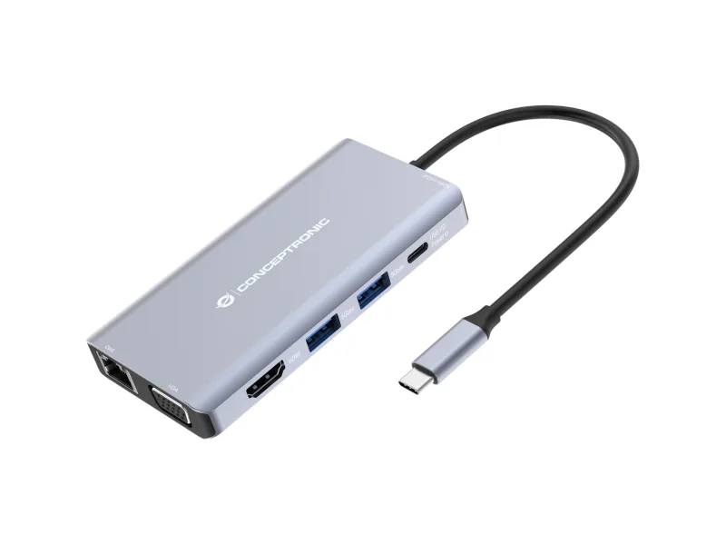 Conceptronic DONN20G base para portátil y replicador de puertos Alámbrico USB 3.2 Gen 1 (3.1 Gen 1) Type-C Gris