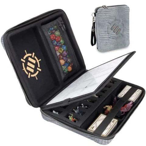 ENHANCE Estuche Organizador de Juegos de rol de Edición de Coleccionista: Carpeta DND con Soporte para Hojas de Personajes Incorporado y Panel de Escritura Borrable (Plata Dragón)