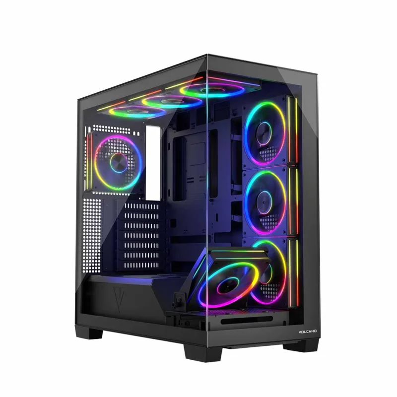 MODECOM Volcano STELLAR ARGB Midi Torre PC 8F Negro | Gaming Computer Case con panel lateral de vidrio templado | ATX Midi Tower con iluminación RGB | Flujo de aire optimizado y gestión de cables