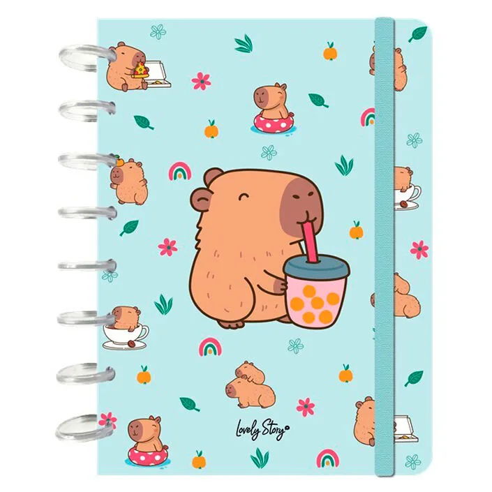 LIBRETA ANILLAS A5 MINT BUBBLE TEA CAPIBARA