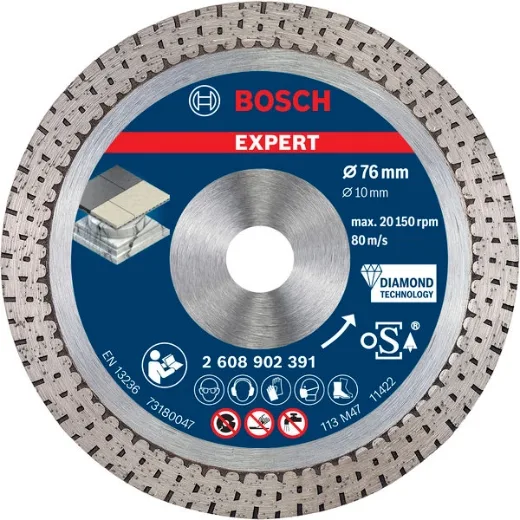 Bosch 1x Disco de corte con diamante EXPERT Hard Ceramic para miniamoladoras, diámetro interior de 10 mm (para Baldosas de cerámica dura, Piedra dura, Ø 76 mm, Professional Accesorios Mini amoladora)