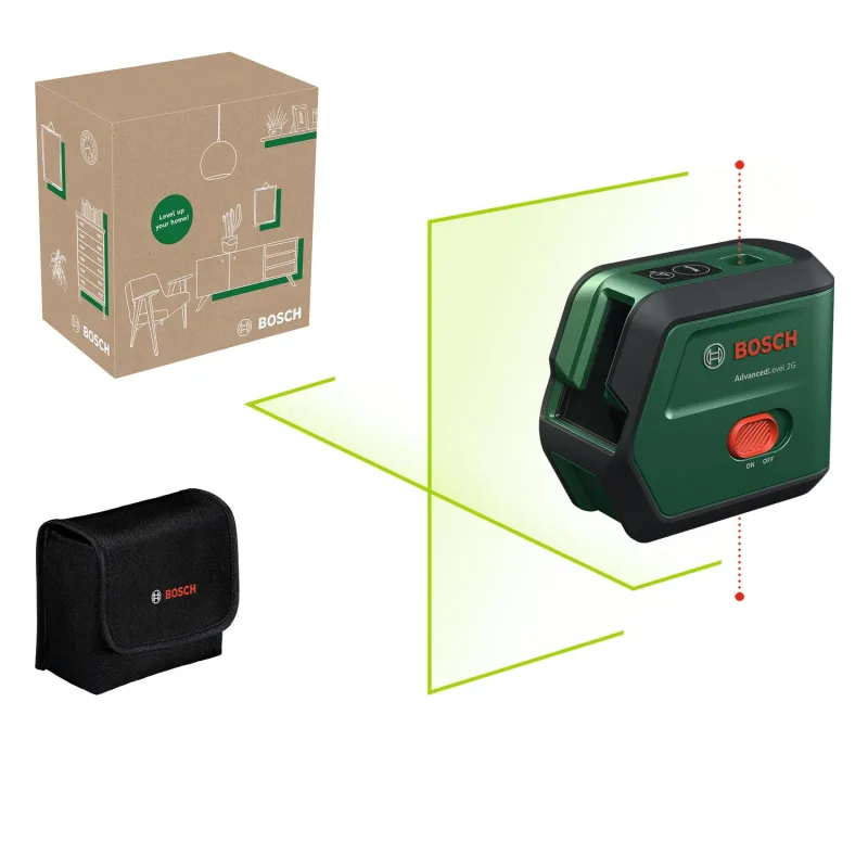 Bosch láser de líneas cruzadas AdvancedLevel 2G (proyección en cruz autonivelada, láser verde, batería de iones de litio de 3,6 V con carga USB-C en la herramienta, en caja del comercio electrónico)