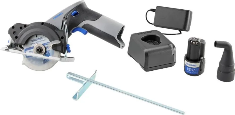 Dremel Blueprint 12V sierra circular compacta sin cable con motor sin escobillas, con guía de línea láser, guía para cortes en bisel, 1x hoja de sierra circular multi-material, guía de corte al hilo