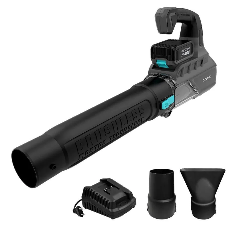 Cecotec Soplador a Batería 21V de Alta Potencia Airforce 4000 Bazooka Turbo. Motor sin escobillas, Brushless. Tecnología Xmotor. Velocidad hasta 200km/h, Volumen hasta 740 m³/h, Función Turbo