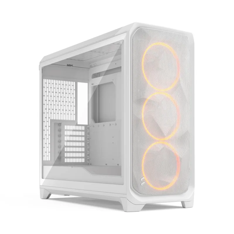 Fractal Design Meshify 3 XL Blanco Cristal Templado Clear Tint - Caja de PC Gaming de Alto Flujo de Aire - Panel Frontal de Malla-Tres Ventiladores ARGB Momentum 14 Gen 2 Incluidos -Interior Espacioso