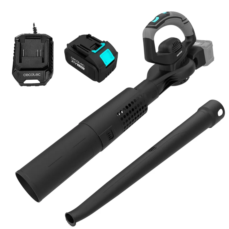 Cecotec Soplador de Hojas a Batería 21V Airforce 2in1 Multifunction. 3000W, Velocidad hasta 300km/h, Volumen hasta 800m³/h, Velocidad Regulable, Ligero, Incluye Tubo Largo y Tubo Ancho