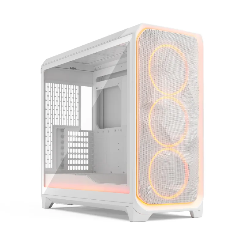 Fractal Design Meshify 3 XL Ambience Pro RGB Blanco Cristal Templado Clear Tint-Caja de PC-Iluminación Ambiental ARGB Gen 2 Avanzada mediante Adjust Pro Hub-Tres Ventiladores ARGB Momentum 14 Incluido