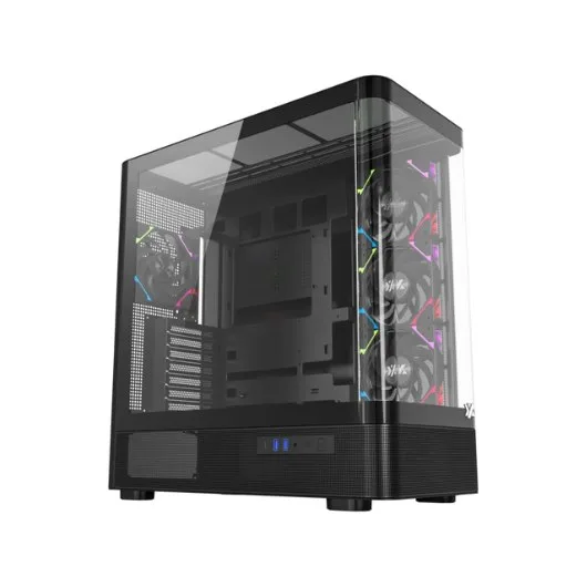 XYZ QUANTUM TORRE GAMING A-RGB , 4x VENTILADORES, PWM, BTF, CRISTAL CURVO, TIPO C , ATX, NEGRA