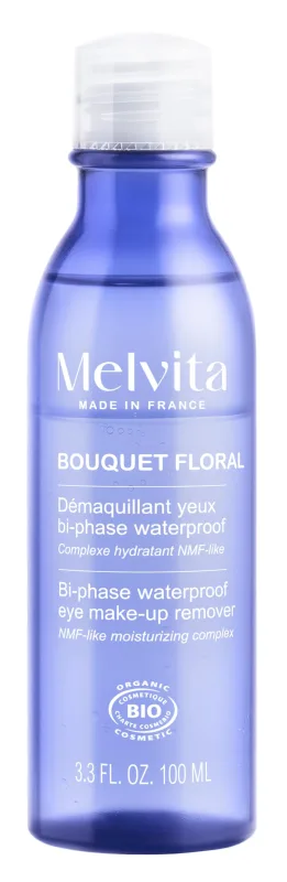 Melvita - Desmaquillante de Ojos Bifásico Waterproof - Bouquet Floral- Aguas Florales de Azahar y Rosa, Té Verde - Ojos Sensibles - 200 ml