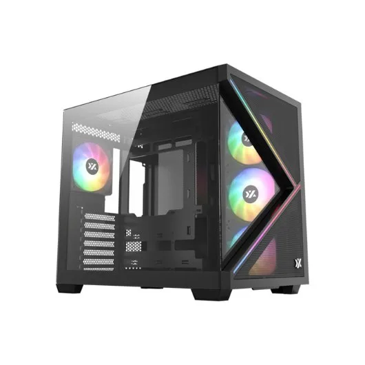 XYZ QUBEX, TORRE GAMING,DUAL CHAMBER, 4x VENTILADORES, A-RGB, MESH DUAL ,BTF, TYPO C, ATX, NEGRA