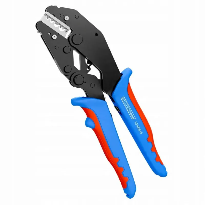 WEICON TOOLS Herramienta de crimpado ERGO, herramienta de crimpado ergonómica con cargador intercambiable, alicates para punteras de alambre, mecanismo de trinquete automático, azul/rojo