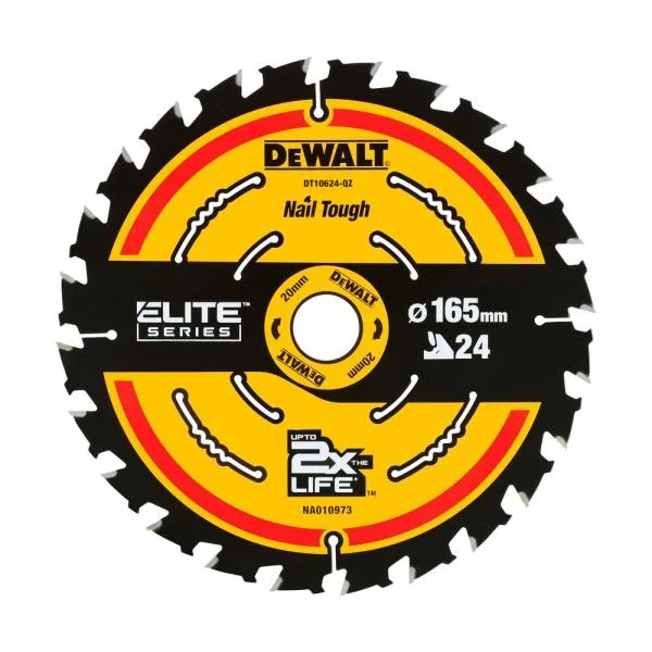 DeWalt Sierra Circular 165x20mm 24 Dientes Elite, Alta Precisión y Rendimiento, Ideal para Cortes en Materiales Diversos.