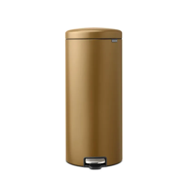 Brabantia NewIcon - Papelera con pedal 30L - Cubo interior extraíble - Antideslizante - Warm Brass - 30 x 38 x 68 cm