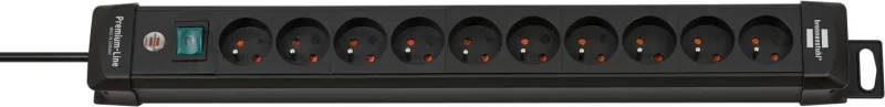 Brennenstuhl - Regleta con 10 enchufes (Conector con Interruptor y Cable de 3 m, Toma de Contacto de protección, Fabricada en Alemania) Color Negro