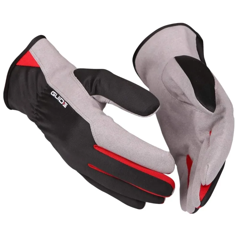 GUIDE 761 8 Guante de trabajo suave y aireado con piel sintética para la palma y parte trasera de poliéster. El guante tiene una abertura corta que facilita el ponérselo y quitárselo