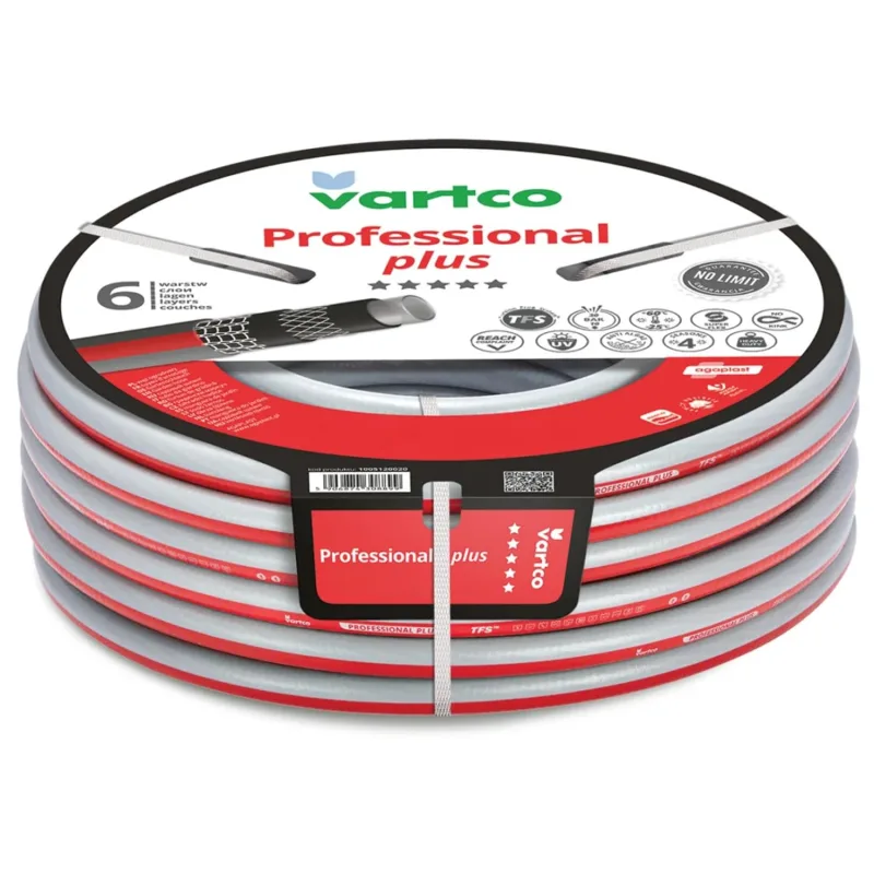 Vartco Professional Plus - Manguera de jardín flexible de 6 capas con sistema TFS, 50 m, resistente a los rayos UV, apta para alimentos, hasta 30 bar, para temperaturas de -25 °C a +60 °C (1" 10 m)