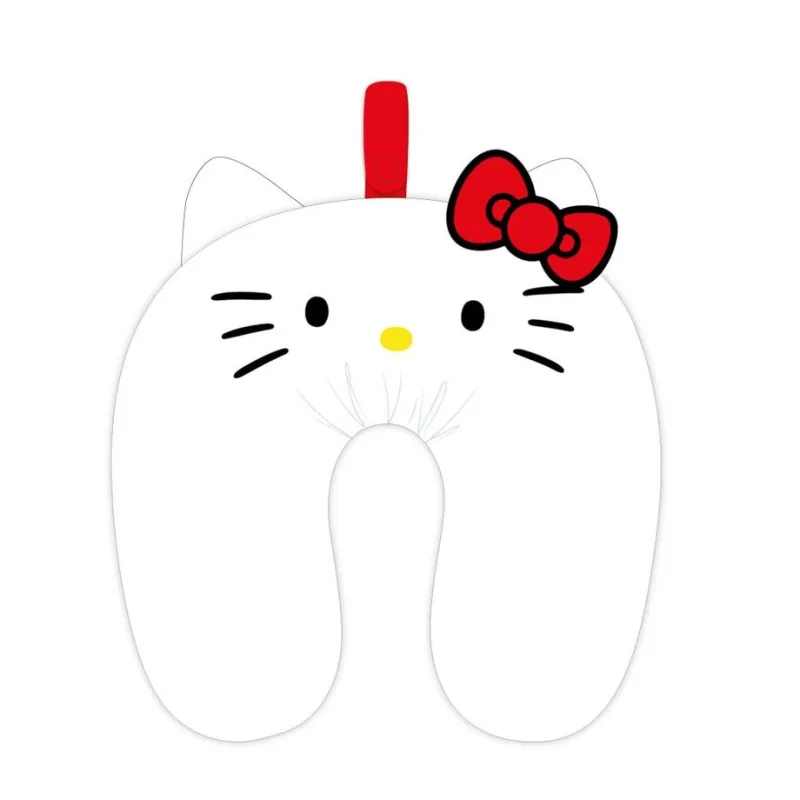 Cojín para viaje Hello Kitty, diseño suave tipo “U” en blanco con orejitas y la clásica cara bordada para cuello infantil cómodo y adorable