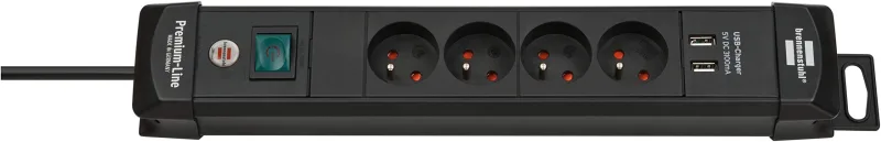 - Regleta de 4 vías, 1,80 m, h05vv-f 3g1.5, Color Negro