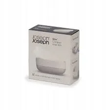 Jabonera compacta Joseph Joseph Slim con acabado mate, diseño angulado para ahorro de espacio, drenaje rápido, base antideslizante, fácil limpieza.