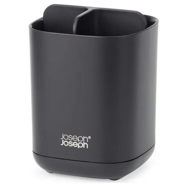 Portacepillos Joseph Joseph EasyStore con acabado mate negro, organizador dividido para cepillos de dientes manuales y eléctricos, fácil de limpiar.