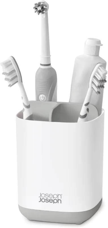 Portacepillos de Dientes, EasyStore™, Gris Claro, Organizador de Cepillos, Diseño Compacto, Base Antideslizante, Materiales Resistentes, Ideal para Baños Pequeños.