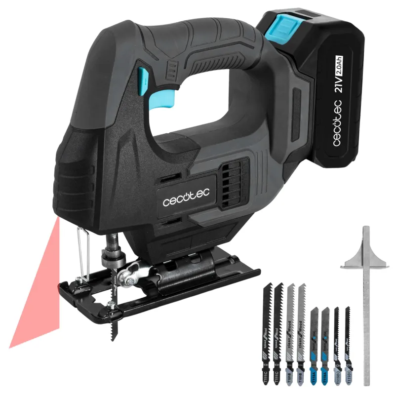 Cecotec Sierra de Calar Batería MultiCut 500 Vision Liberty. Caladora Inalámbrica con Batería NEX21 V 2 Ah de 21V, 0-2400rpm, Cambio Mandril sin Llave, Láser Guía, Luz LED, 8 Sierras y Regla Guía