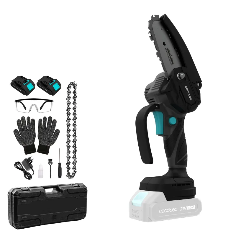 Cecotec Sierra de Podar 4" a Batería 21V MontanaForce 4000 Hand. 400W, Velocidad 25000rpm, Engrasador a Botón, Incluye 2 Baterías Nexus, Maletín, Cadena de Repuesto y Accesorios