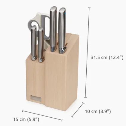 Juego de cuchillos y tijeras Joseph Joseph Elevate Fusion de 5 piezas con bloque de madera de haya, diseño funcional y elegante, ideal para cocina moderna, color plateado
