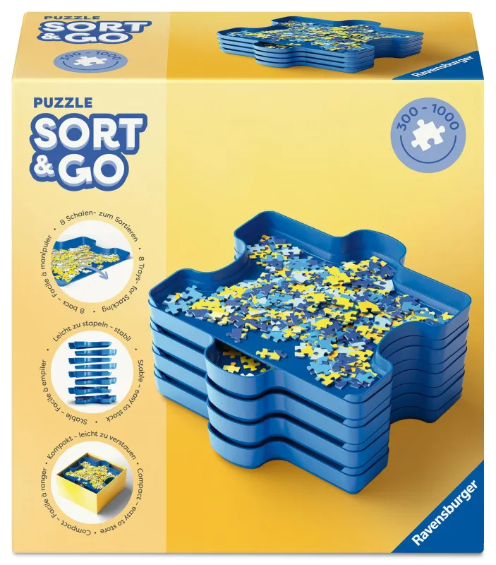 Ravensburger - Sort & Go - Organizador De Puzzles con Un Máximo De 3000 Piexzas | Guarda Puzzles por Color O Formas | Organizador Puzzle con 6 Piezas | Perfecto Regalo para Guardar Puzzle