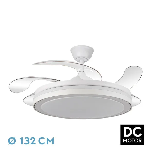 Ventilador DC Esparta Maxi 80W Blanco, 132D, 5 Aspas, 10255LM, 3000K/4000K/6000K, Control Remoto, Temporizador y Memoria, Eficiencia Energética y Diseño Moderno