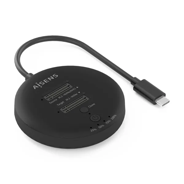 AISENS Estacion De Docking De Doble Bahia NVME a USB 3.2 Gen2x2, Clone, Negro