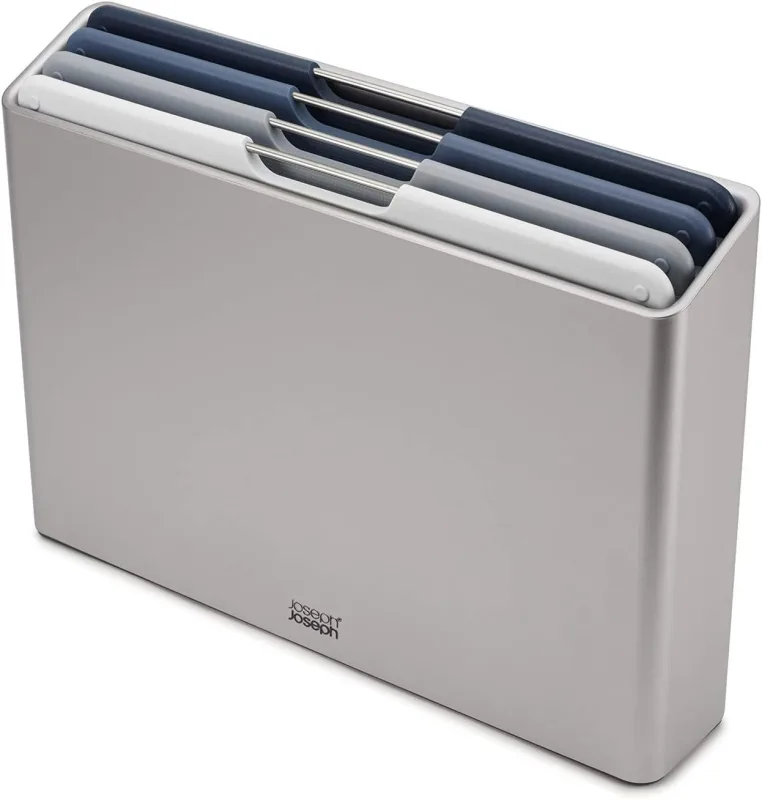 Juego de Tablas de Cortar Azules Folio™ de 4 Piezas, para Evitar Contaminación Cruzada, Codificadas por Colores, Base Antideslizante, Compactas, Apta para Lavavajillas.