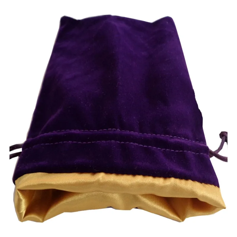 Luxury Velvet Dice Bags with Satin Lining: 4"x6" Purple Velvet Dice Bag with Gold Satin Lining