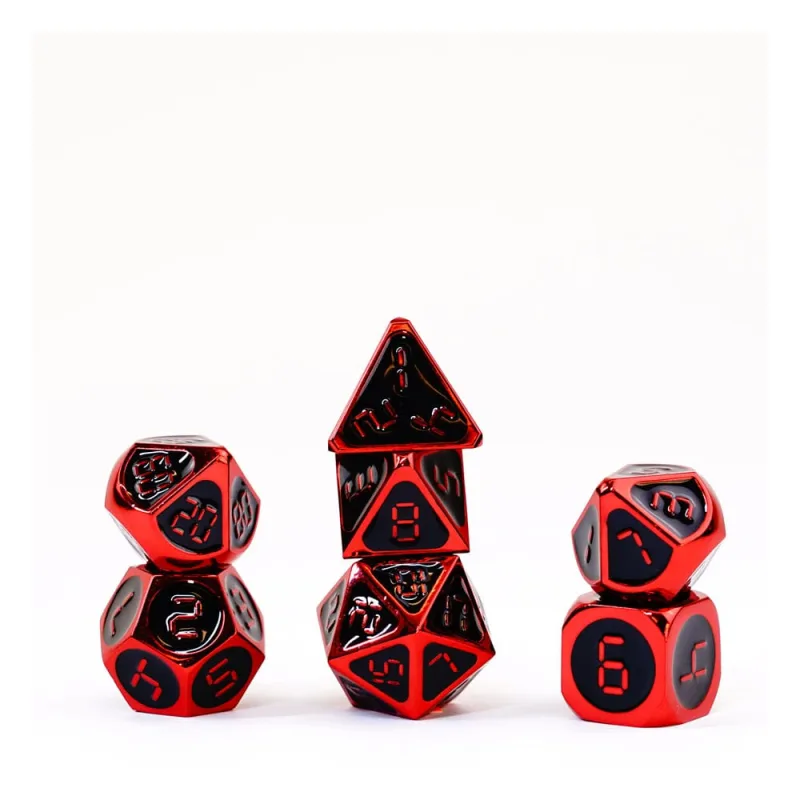 FanRoll - Juego de dados poliédricos de metal de 16 mm, rojo con esmalte negro, dados de juego de rol para Dungeons and Dragons